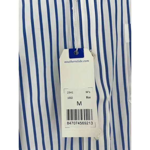 Sounthern Tide Classic Fit Blue White Stripe Collared Men’s Button Down Shirt - Picture 5 of 6